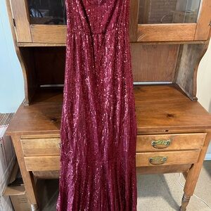 Red Sequin Floor-Length Evening Gown, Maternity Gown, Bridal Gown, Bridesmaid